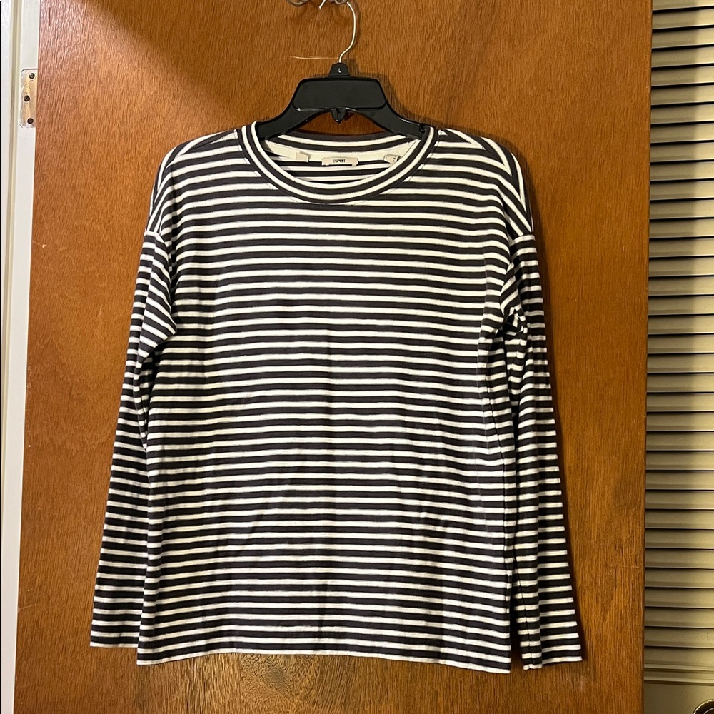 Gray and White Striped Long Sleeve Shirt